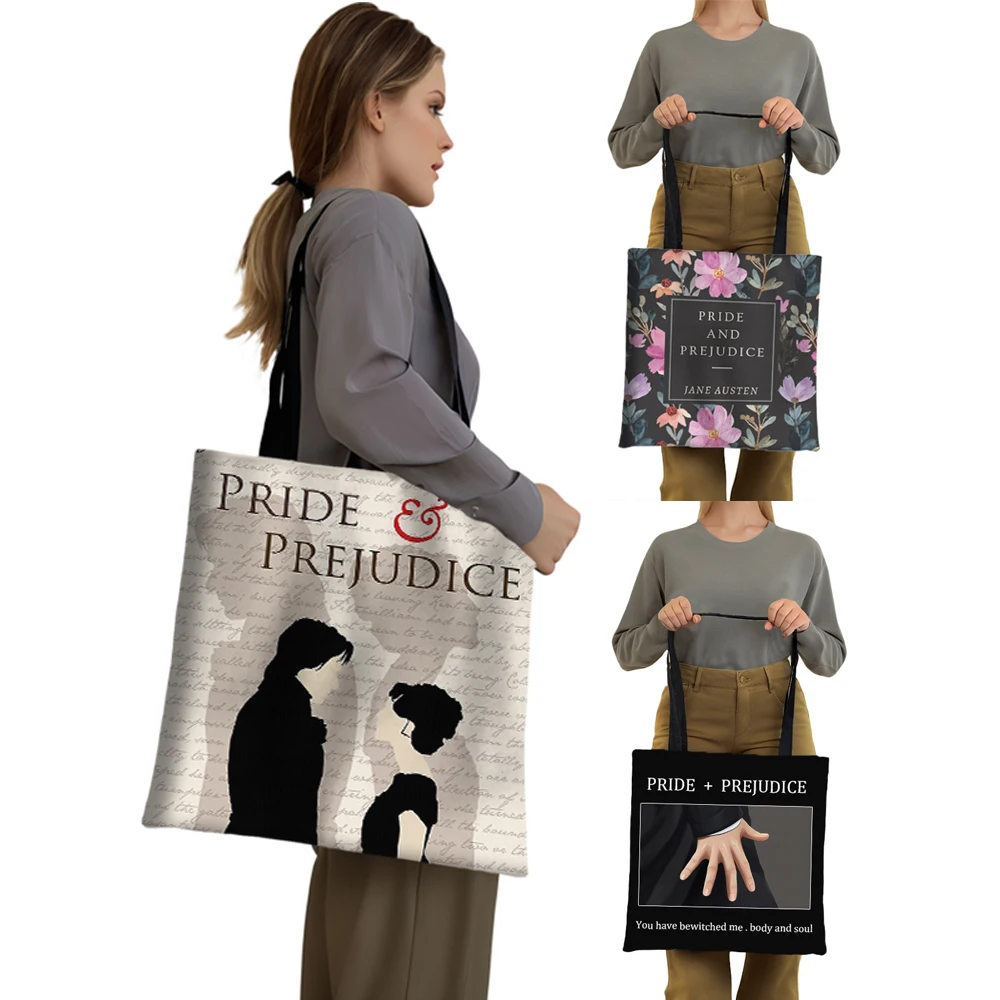 Pride and prejudice Nyomtatás Tote Bags Darcy Kezét Flex Jelenet Női Táska Jane Austen válltáska Női Reuseable Bevásárló Táskák