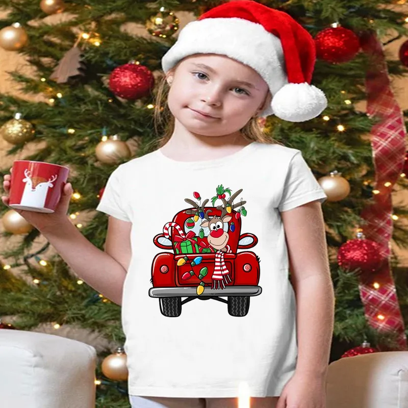 Boldog Karácsonyt Gnome Szarvas Santa Nyomtatás Vicces Gyerekek T-shirt Nyári Lányok Ruhák Bébi Fiú Rövid Ujjú póló Gyermek Ruházat